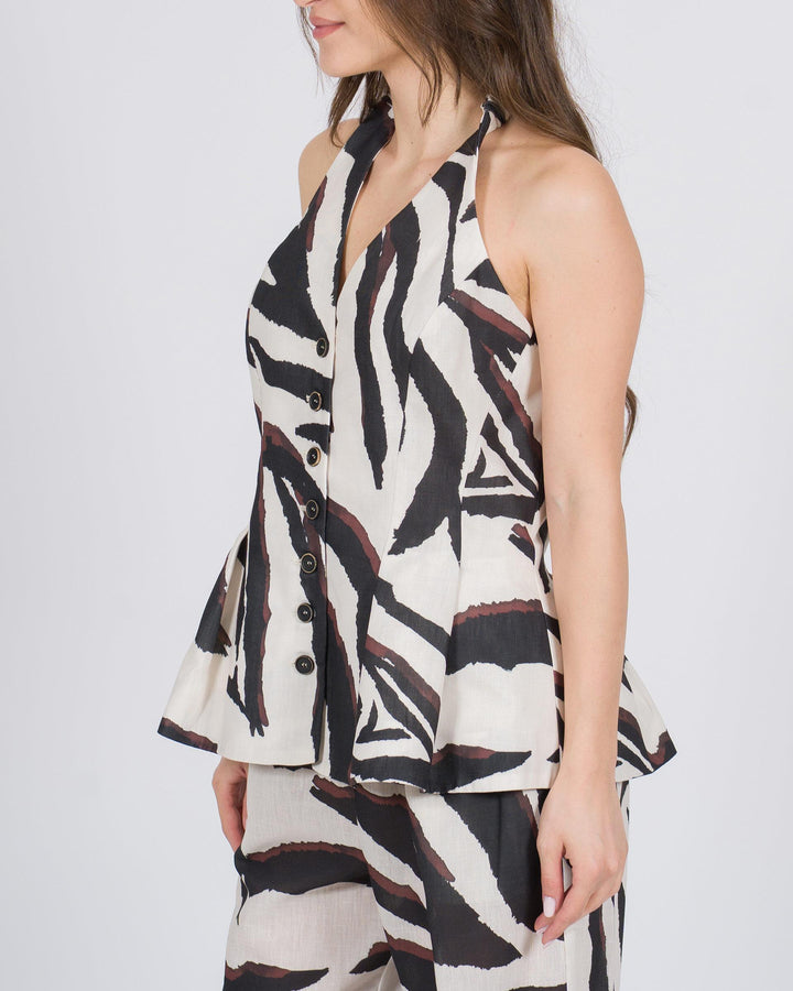 Top gilet peplum stampato animalier nero 