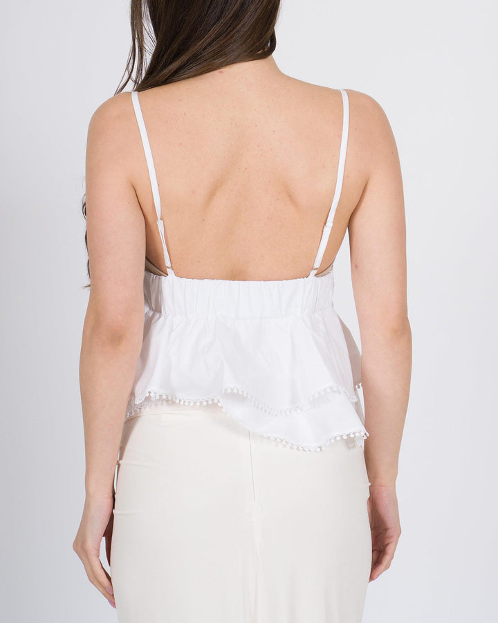 Top Access Bianco in Cotone con Bretelline e Balze 