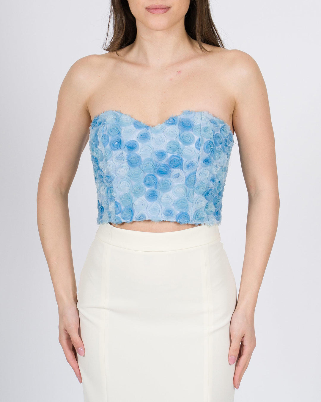 Corpetto Silence azzurro con rose in tulle 
