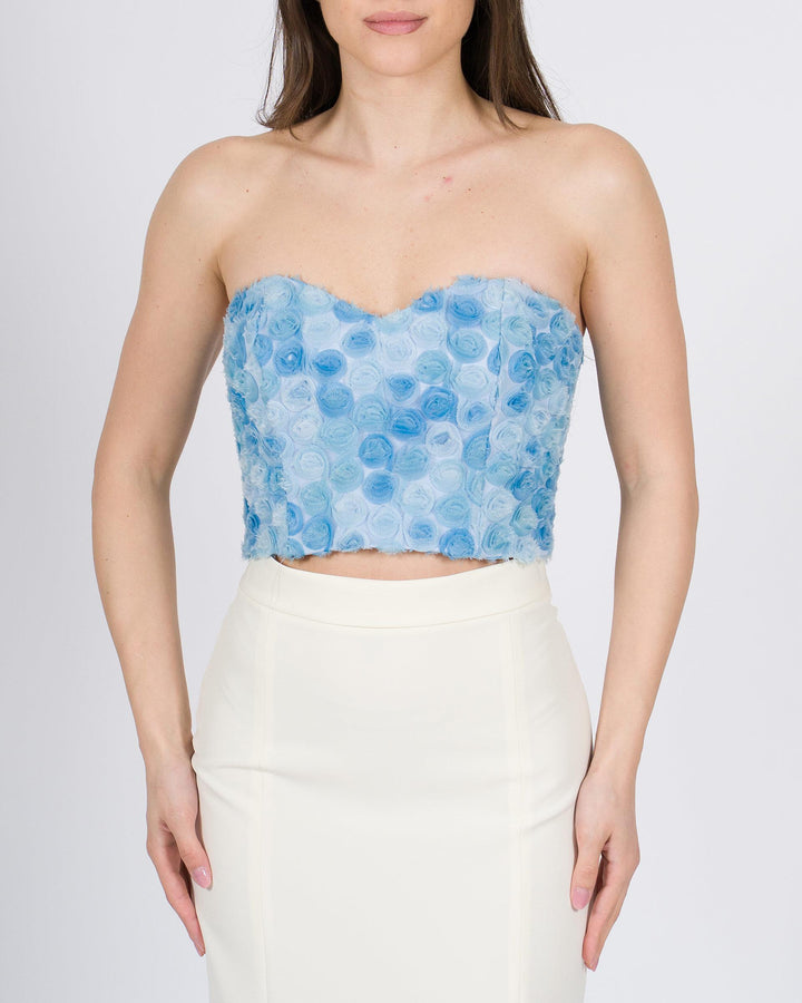 Corpetto Silence azzurro con rose in tulle 