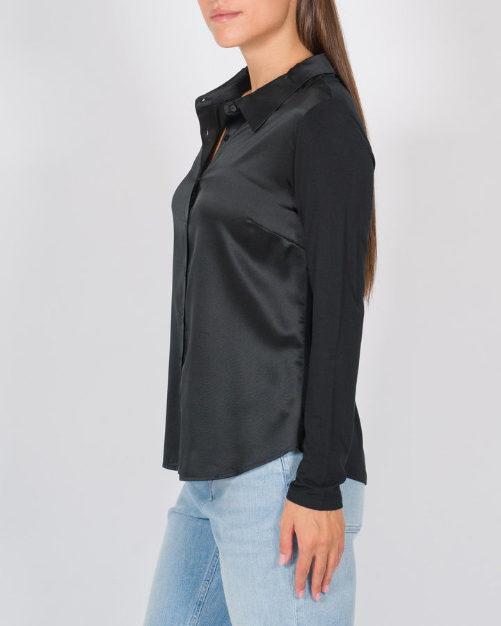 Blusa-Camicia in Seta co Bottoni Nero 