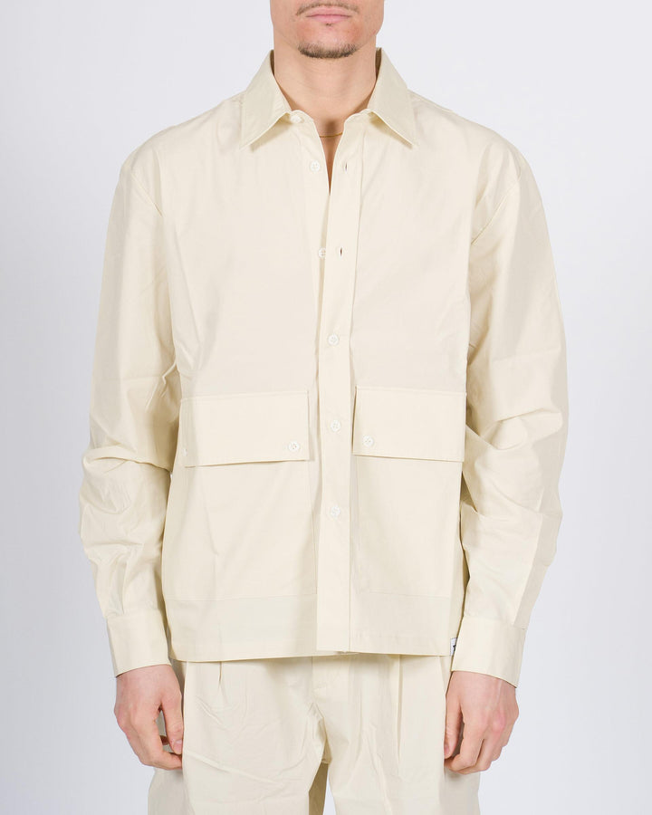 Camicia manica lunga in cotone parastretch beige con tasconi 
