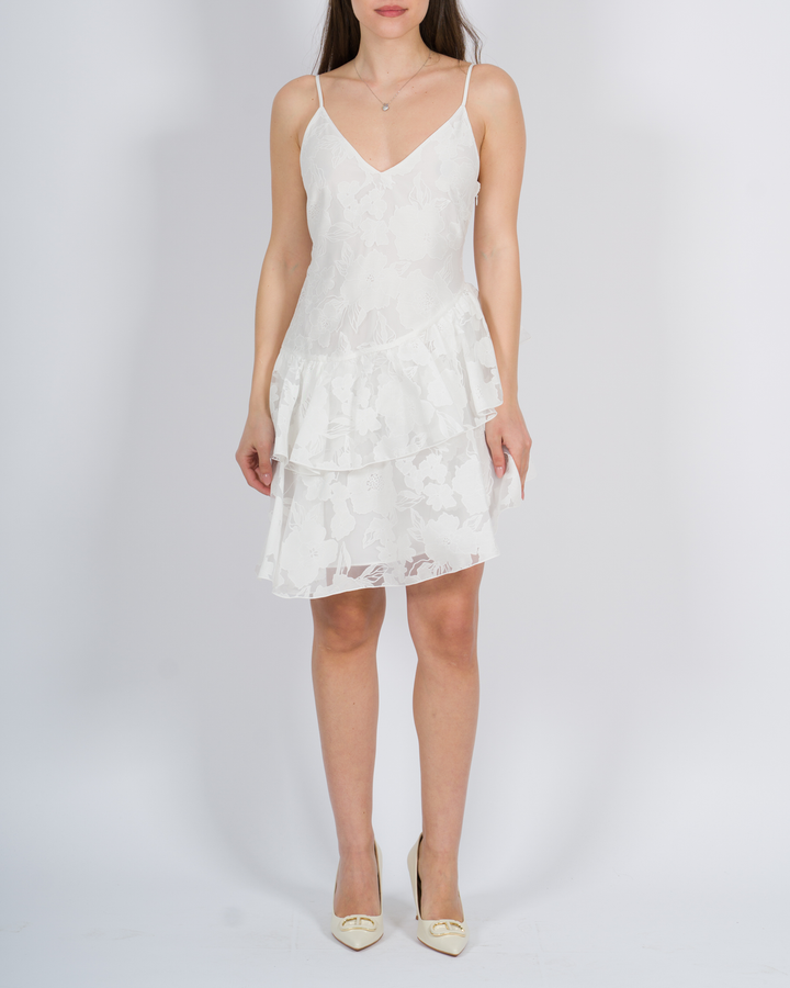 Abito corto in organza fil coupé panna<BR/> 