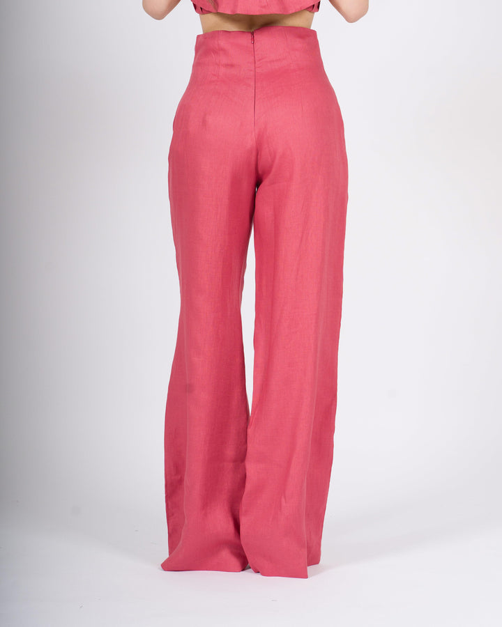 Pantalone Palazzo Silence corallo  in 100% Lino 