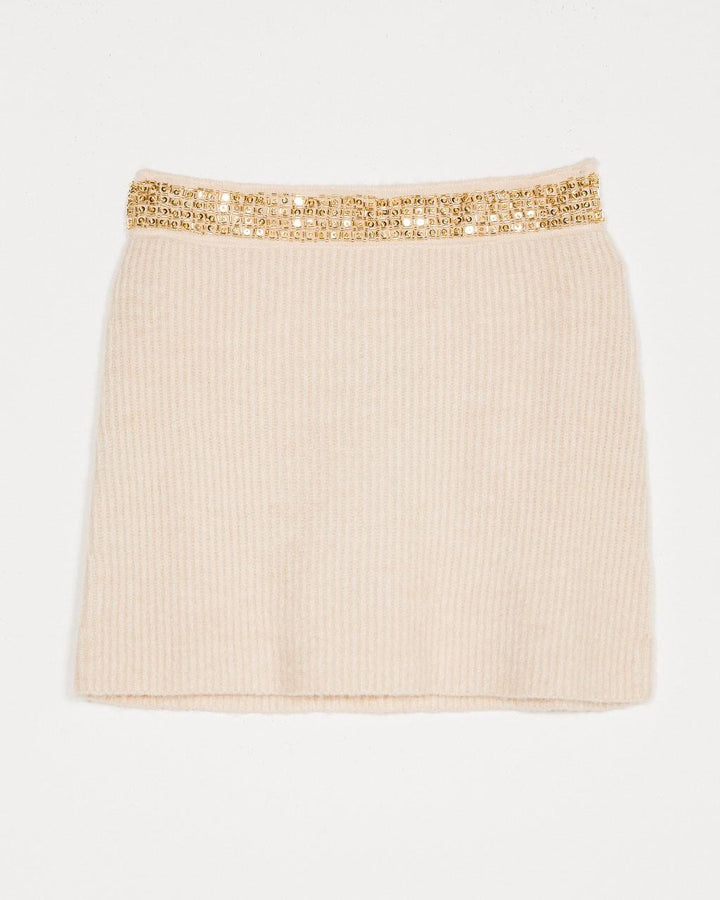 Minigonna Coste Paillettes Beige 