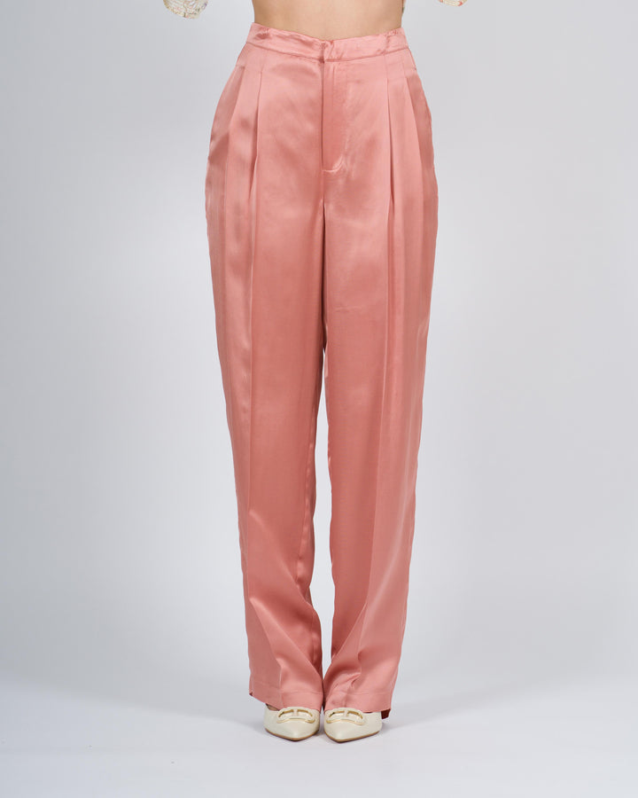 Pantaloni in envers satin rosa 