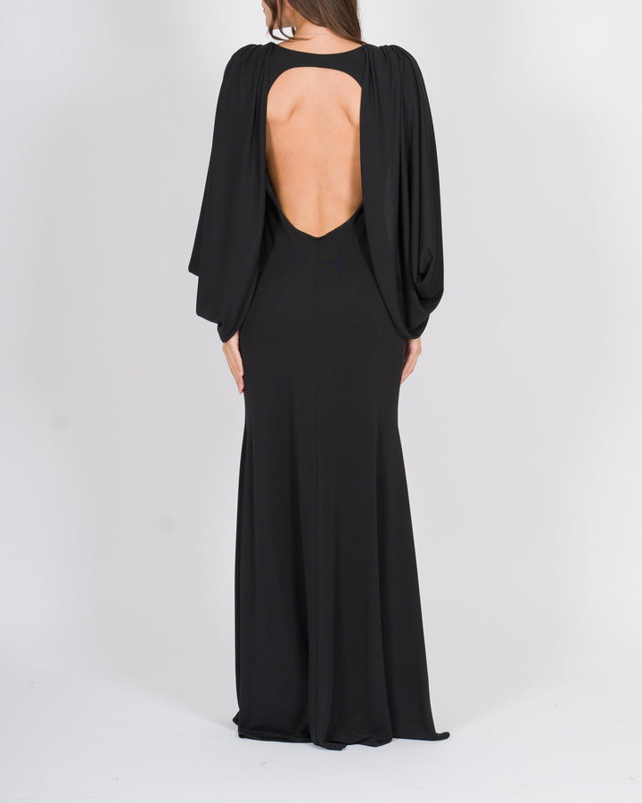 Abito lungo nero in tessuto cadente con scollatura nero 