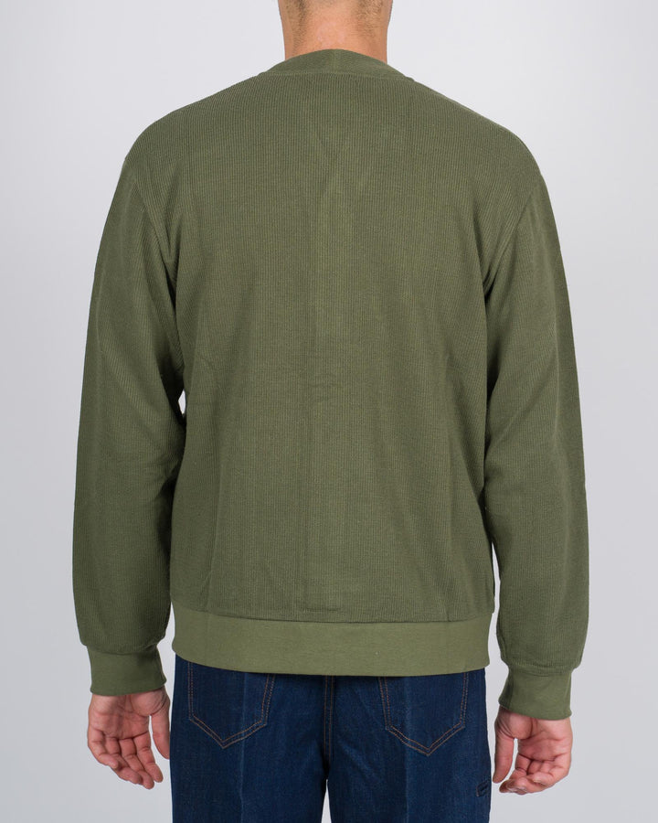 Cardigan Maschile Verde in Jersey a Costine con Bottoni e Tasche 