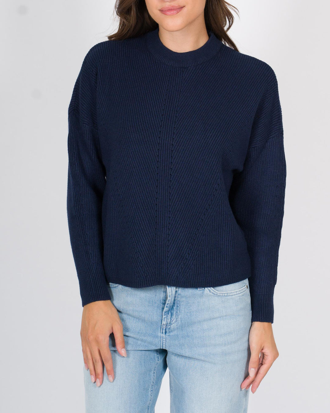 Maglia girocollo a costine blu 