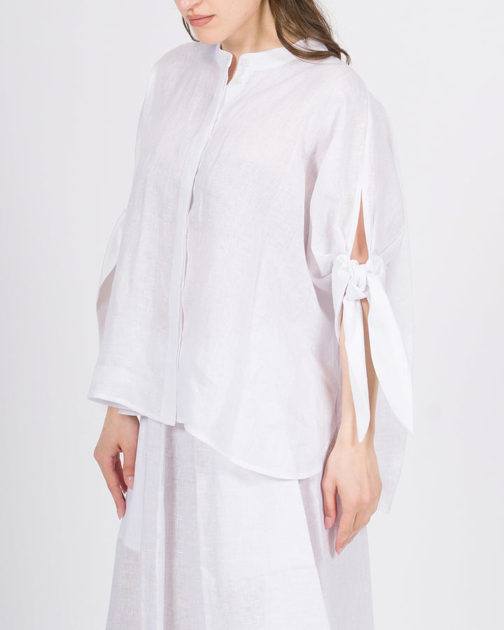 Camicia in Lino Meimeij bianca con Collo Pistagna 