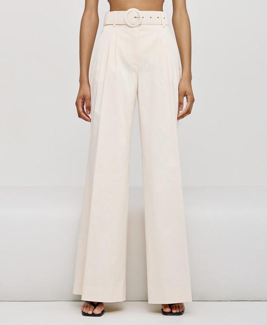 Pantaloni palazzo con cintura panna 