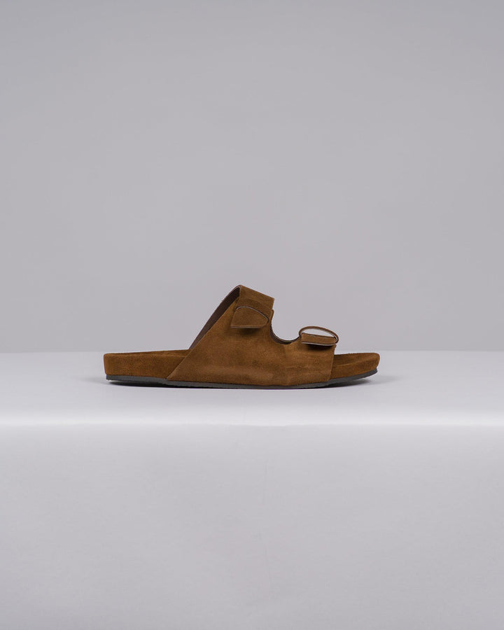Ciabatta Donna in Suede Moro con Doppia Fibbia 