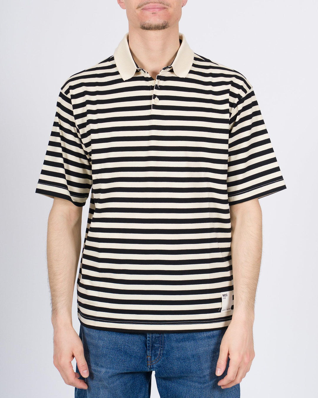 Polo Cotone Righe Nero e Beige 