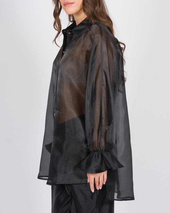 Camicia in organza con polsini arricciati nera 
