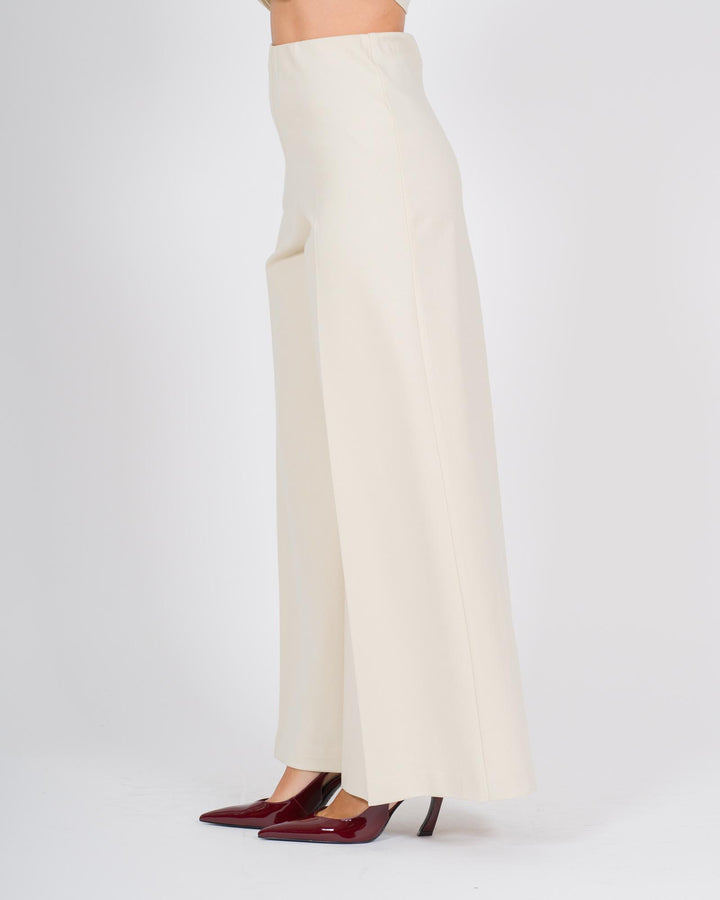 Pantalone largo in jersey panna con bustino elastico 