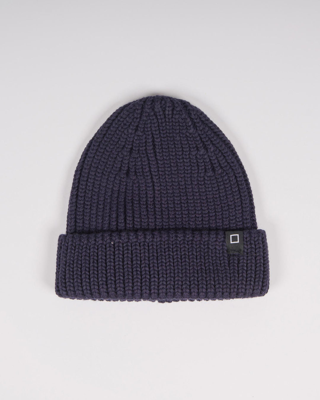 Cuffia in lana con risvolto e logo cucito blu 