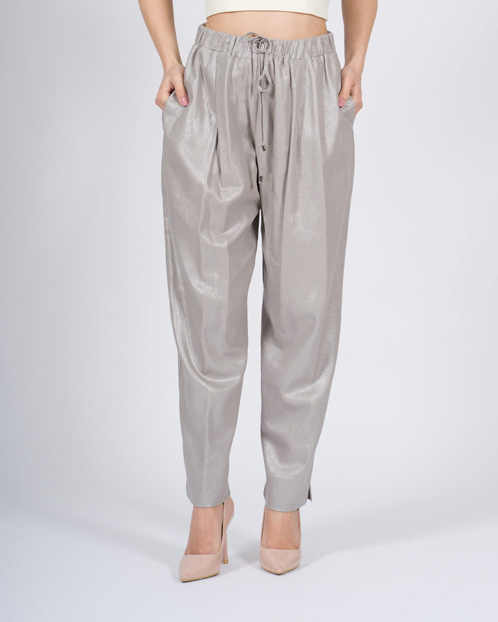Pantaloni Access Argento con Elastico e Coulisse 