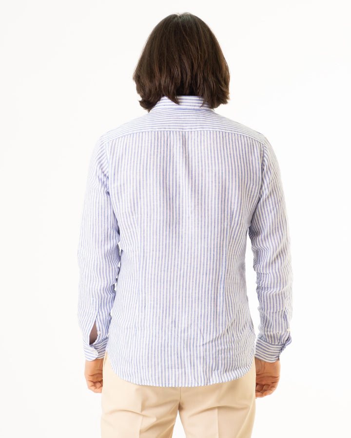 Camicia Lino Rigata azzurra 