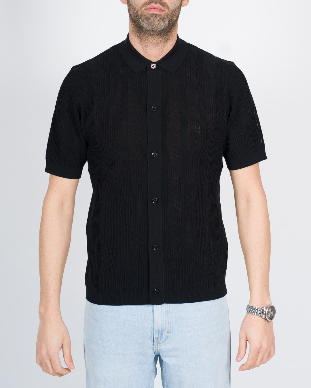 Maglia cardigan traforata nero 