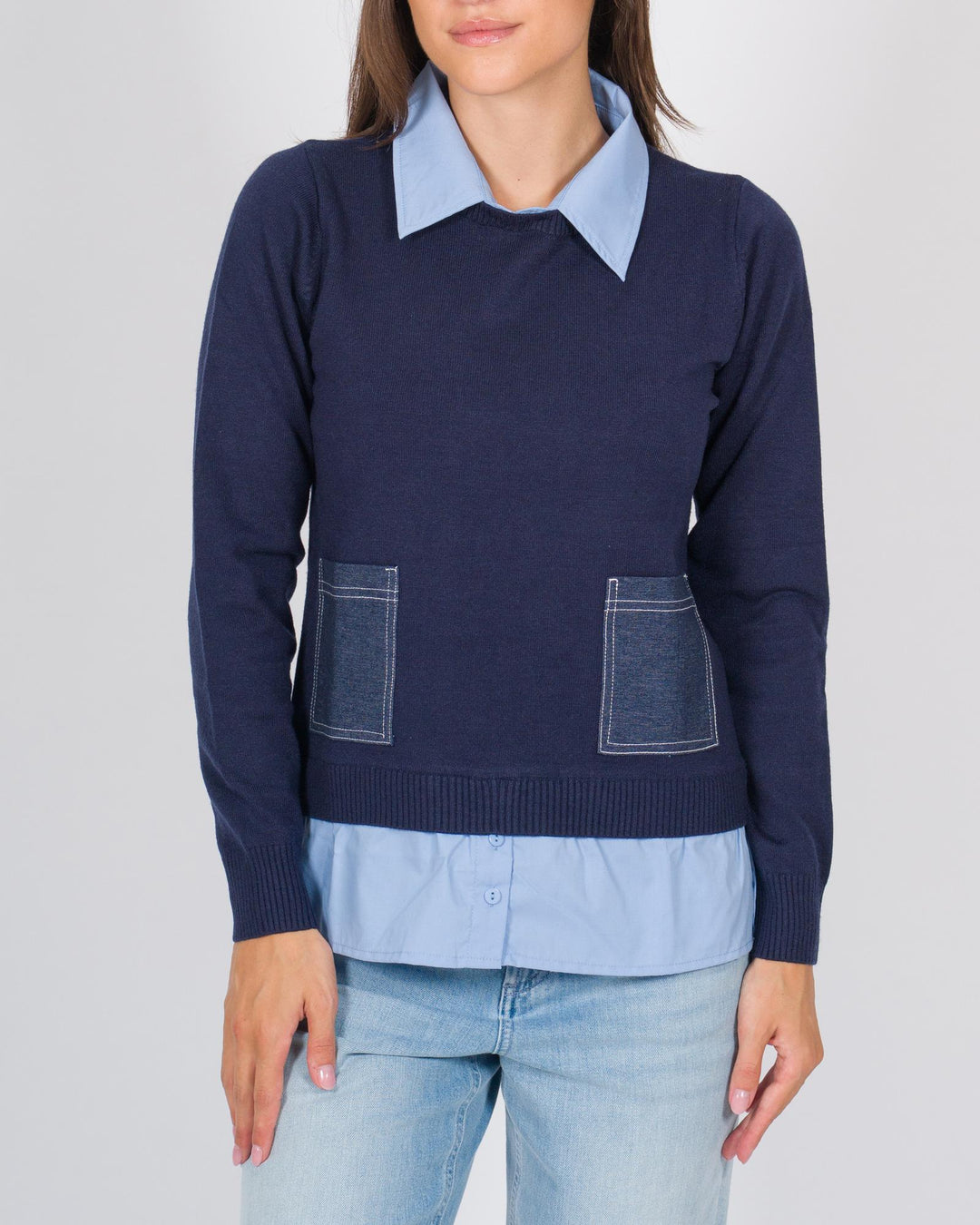 Maglia colletto camicia blu 