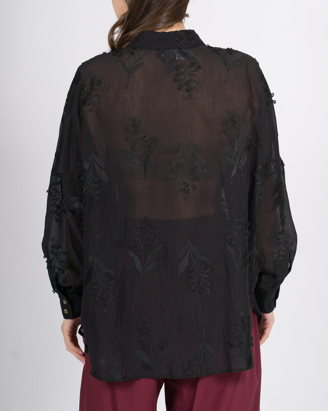 Camicia access nera in mussola di cotone con ricami 