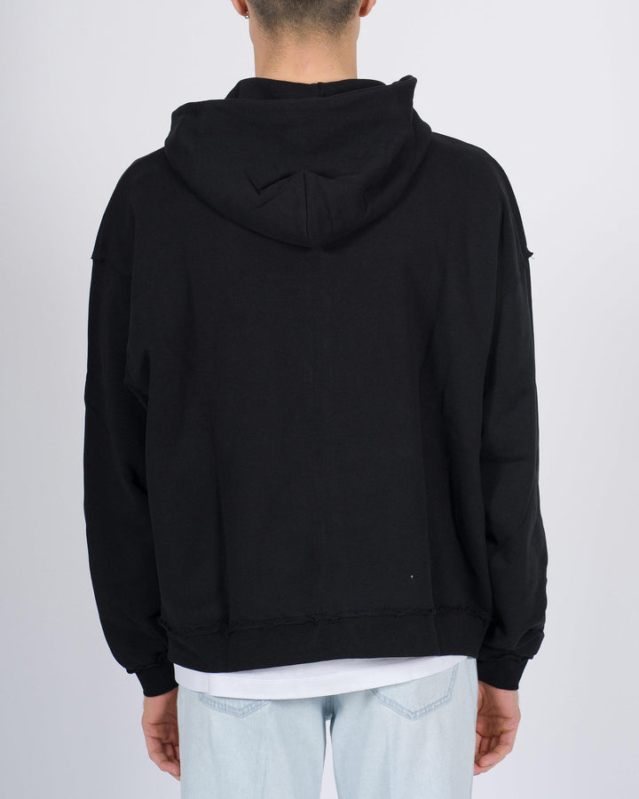 Felpa over in jersey nero con cappuccio e full zip 