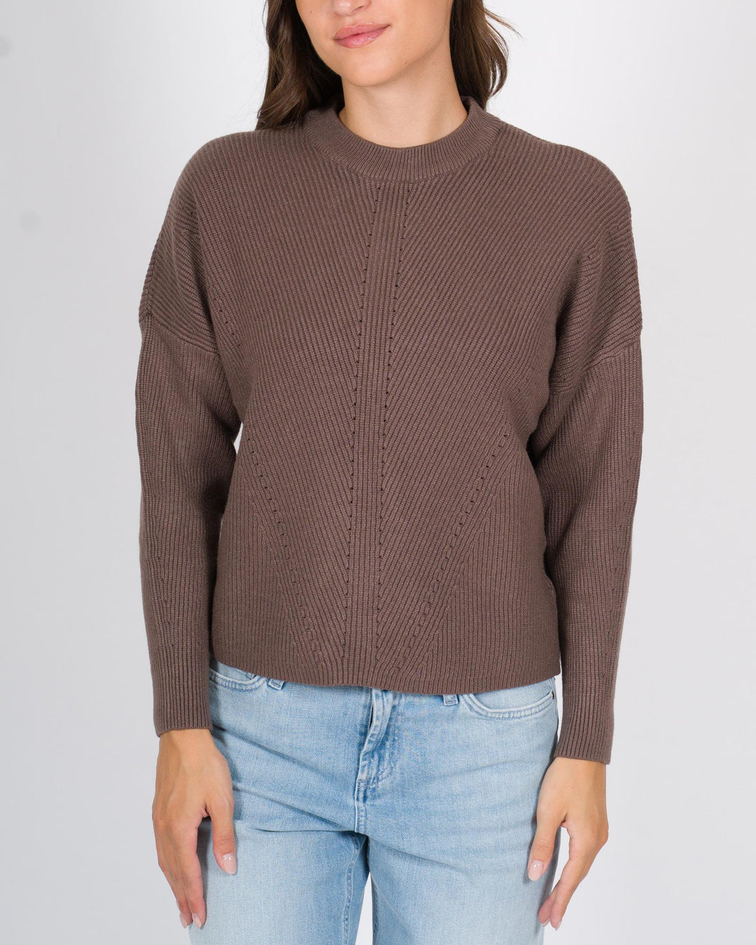 Maglia girocollo a costine cacao 