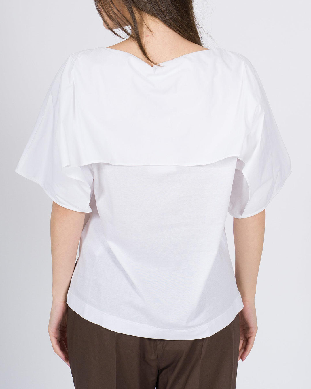 T-shirt Meimeij bianca in cotone con maniche e collo in popeline 