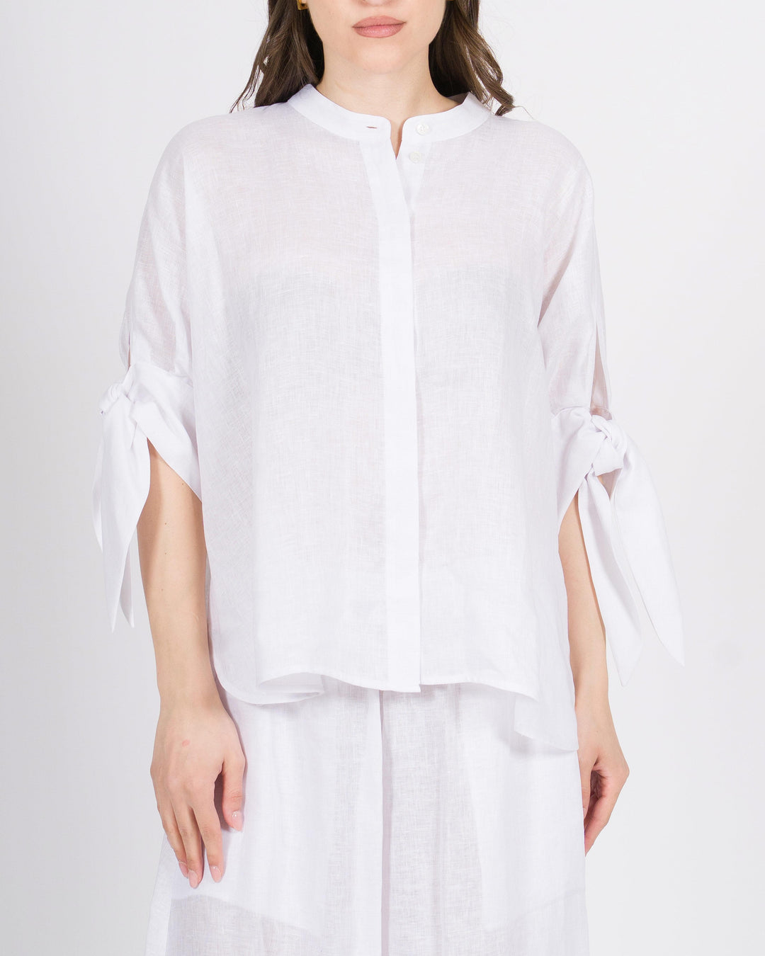 Camicia in Lino Meimeij bianca con Collo Pistagna 