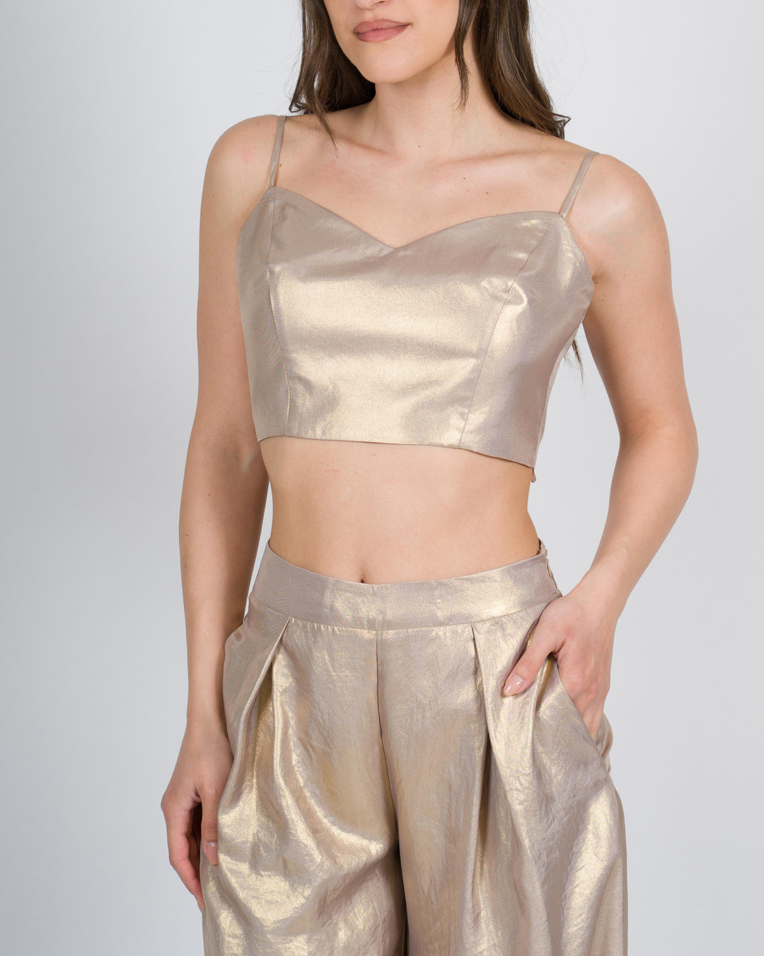 Top bustier metallico con lacci anteriori oro 
