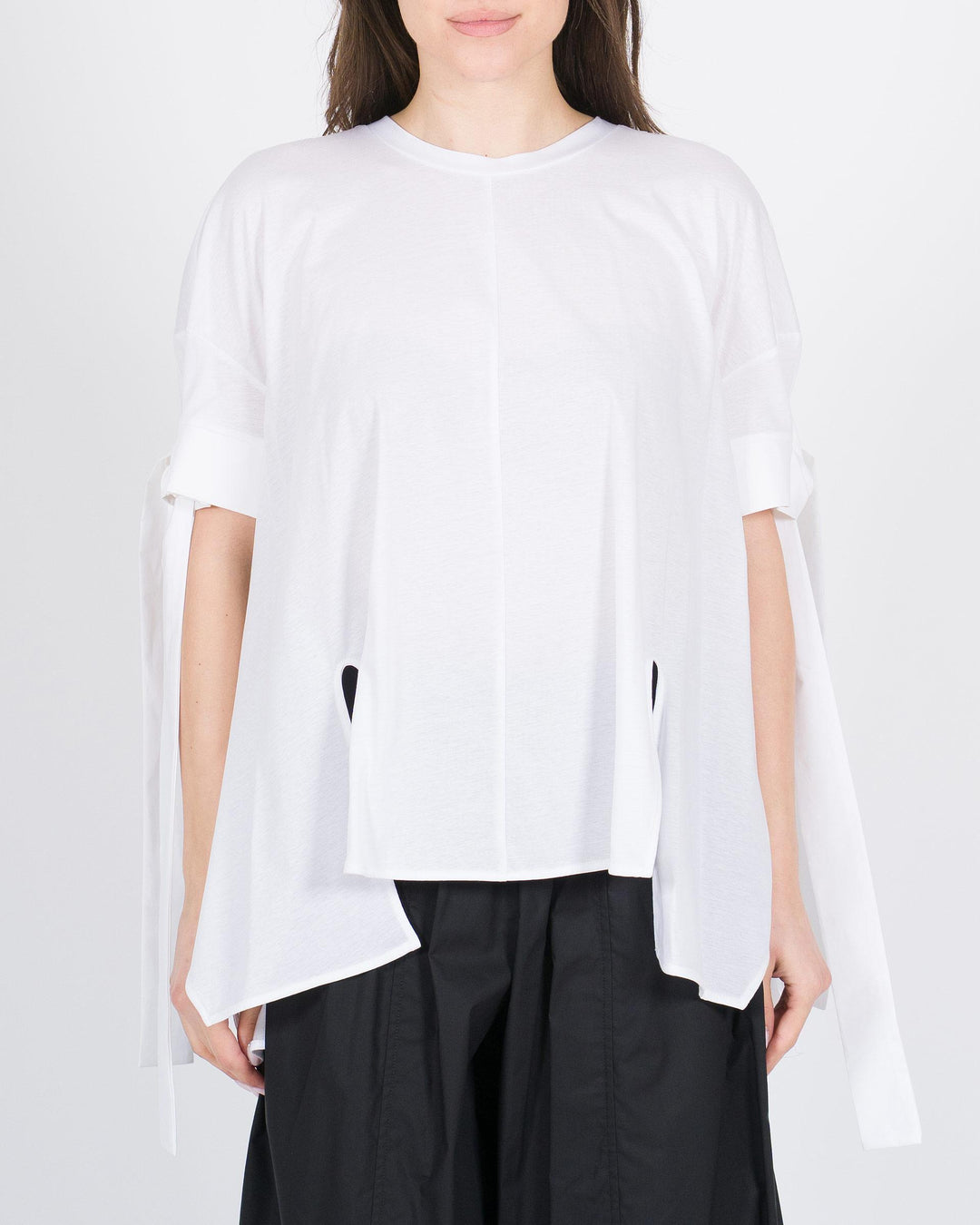 T-Shirt MEIMEJ  Over con Lacci in Cotone sulle Maniche bianca 