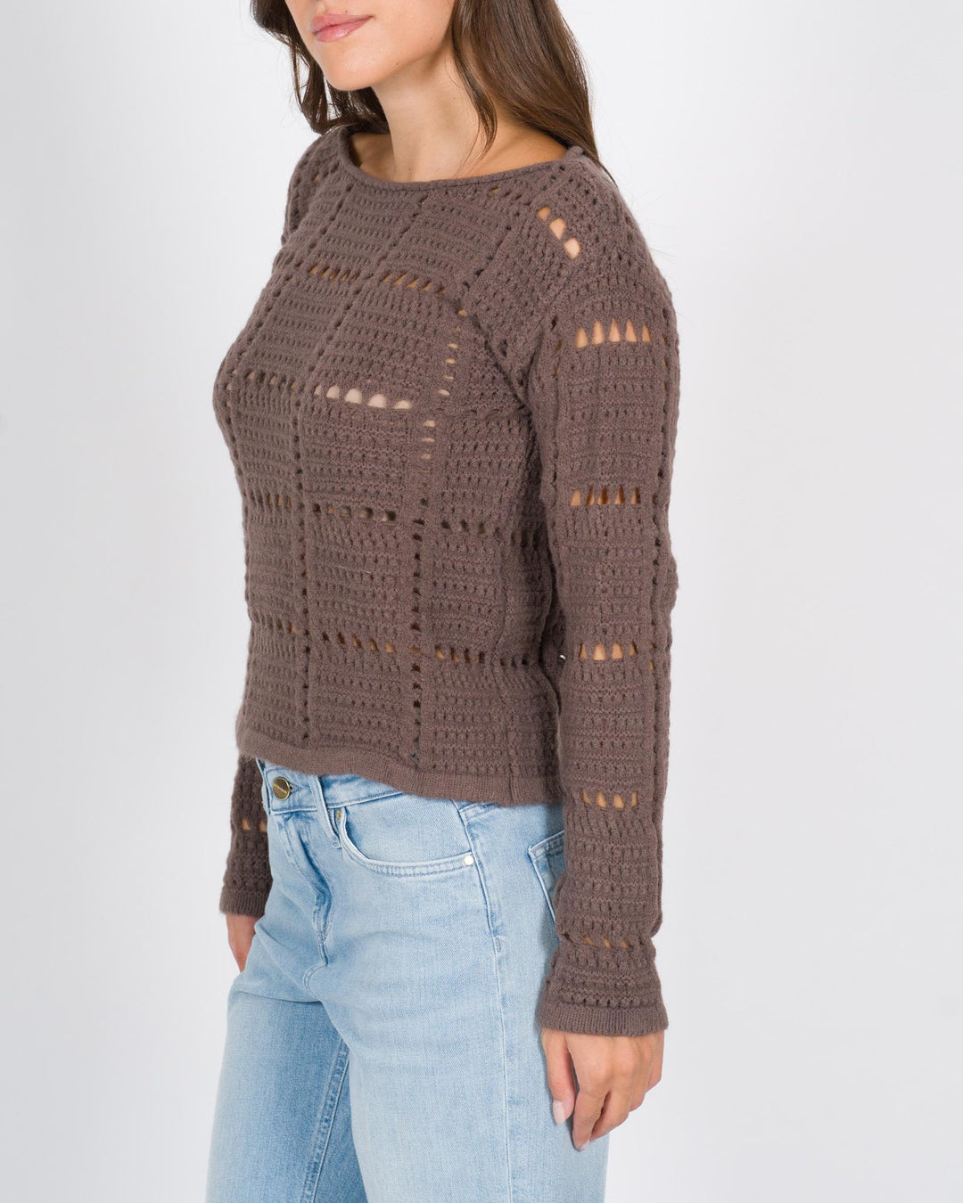 Maglia cropped traforata cacao 