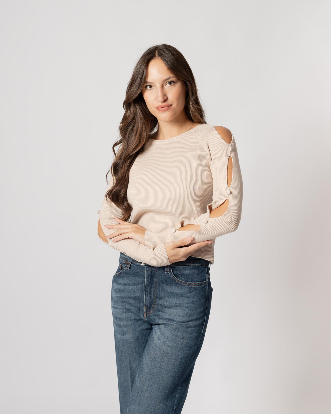 Maglia con aperture beige 