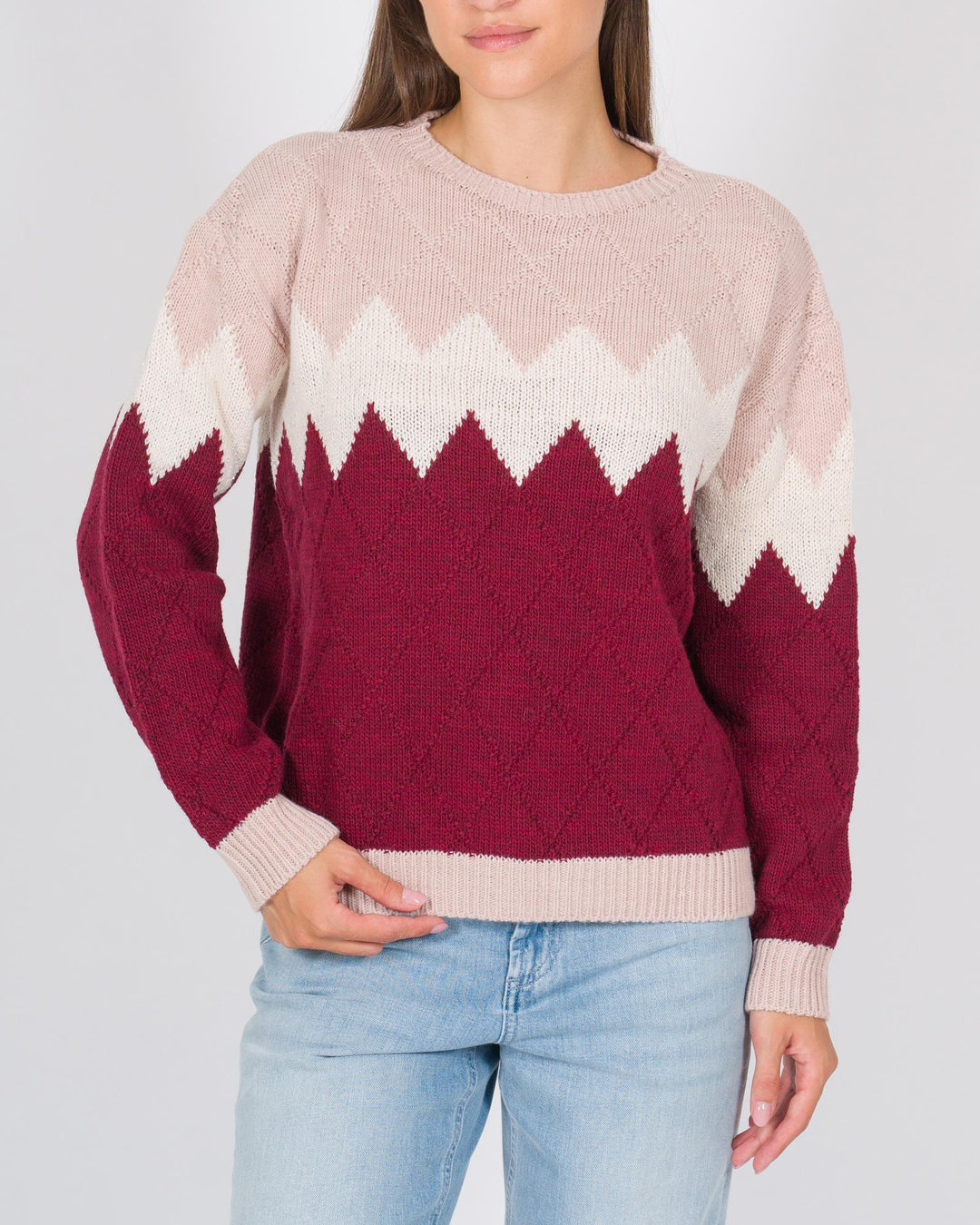 Pullover rombi tre colori rosa 