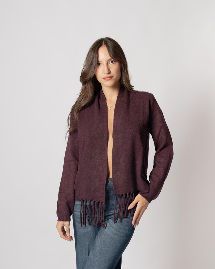 cardigan frange prugna 