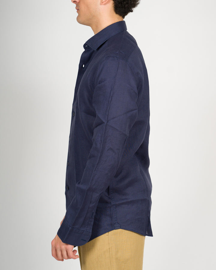 Camicia lino graffiato Blu 