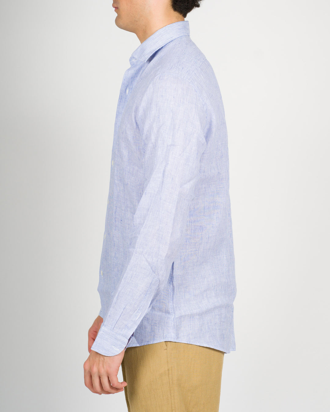 Camicia mille righe lino celeste 
