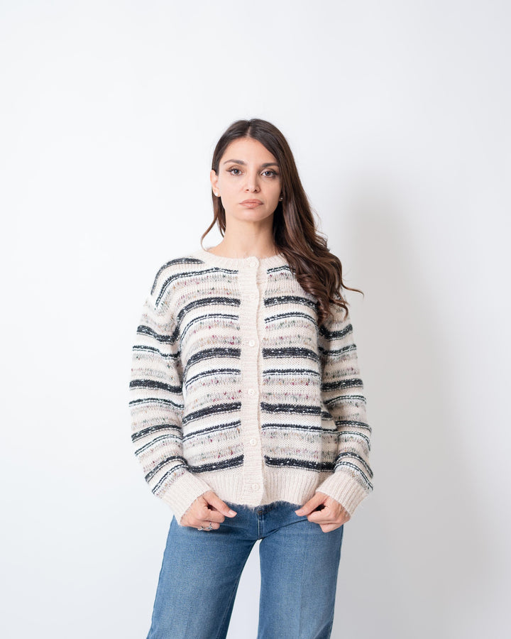 Giacca Intarsi Rigata Beige 