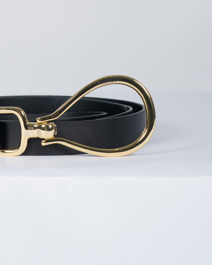 Cintura in pelle con logo nera 