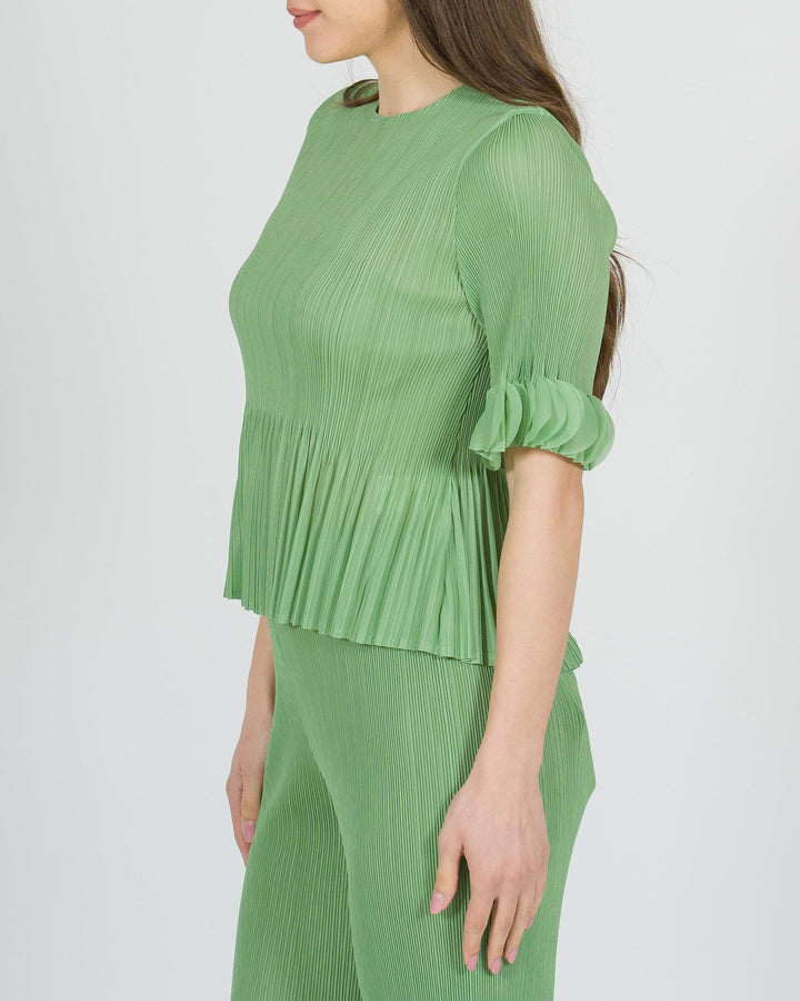 Maglia Amosa verde in plissé con maniche a campana 