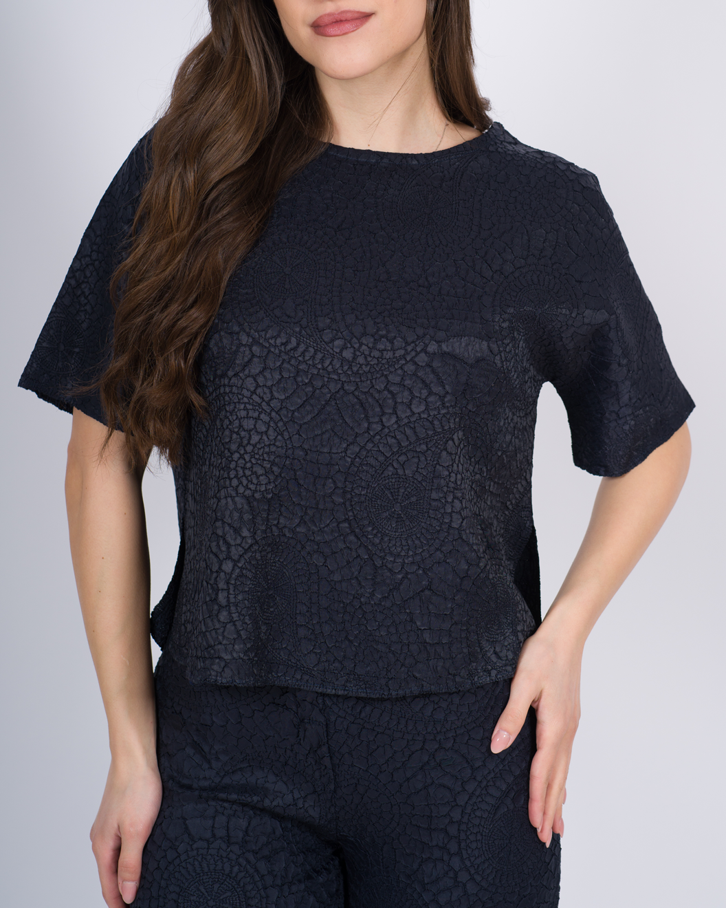 T-shirt blu damascata 