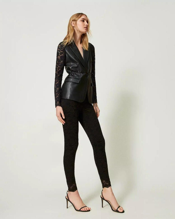 Leggings pizzo macramè nero<BR/> 