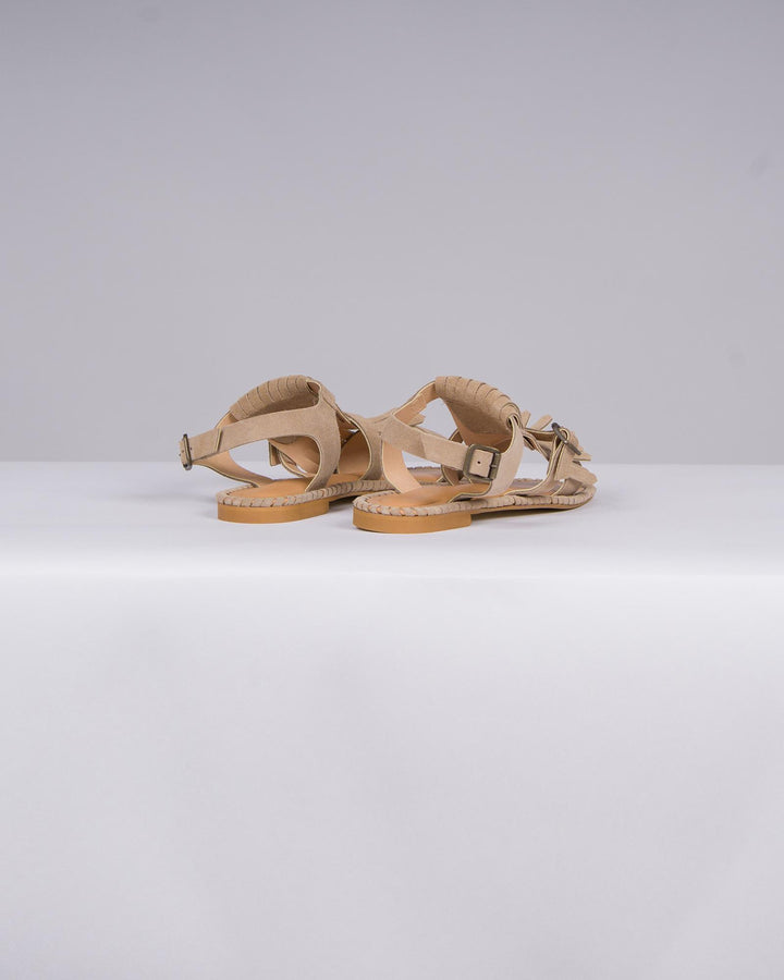 Sandali in Camoscio Beige con Frangia 