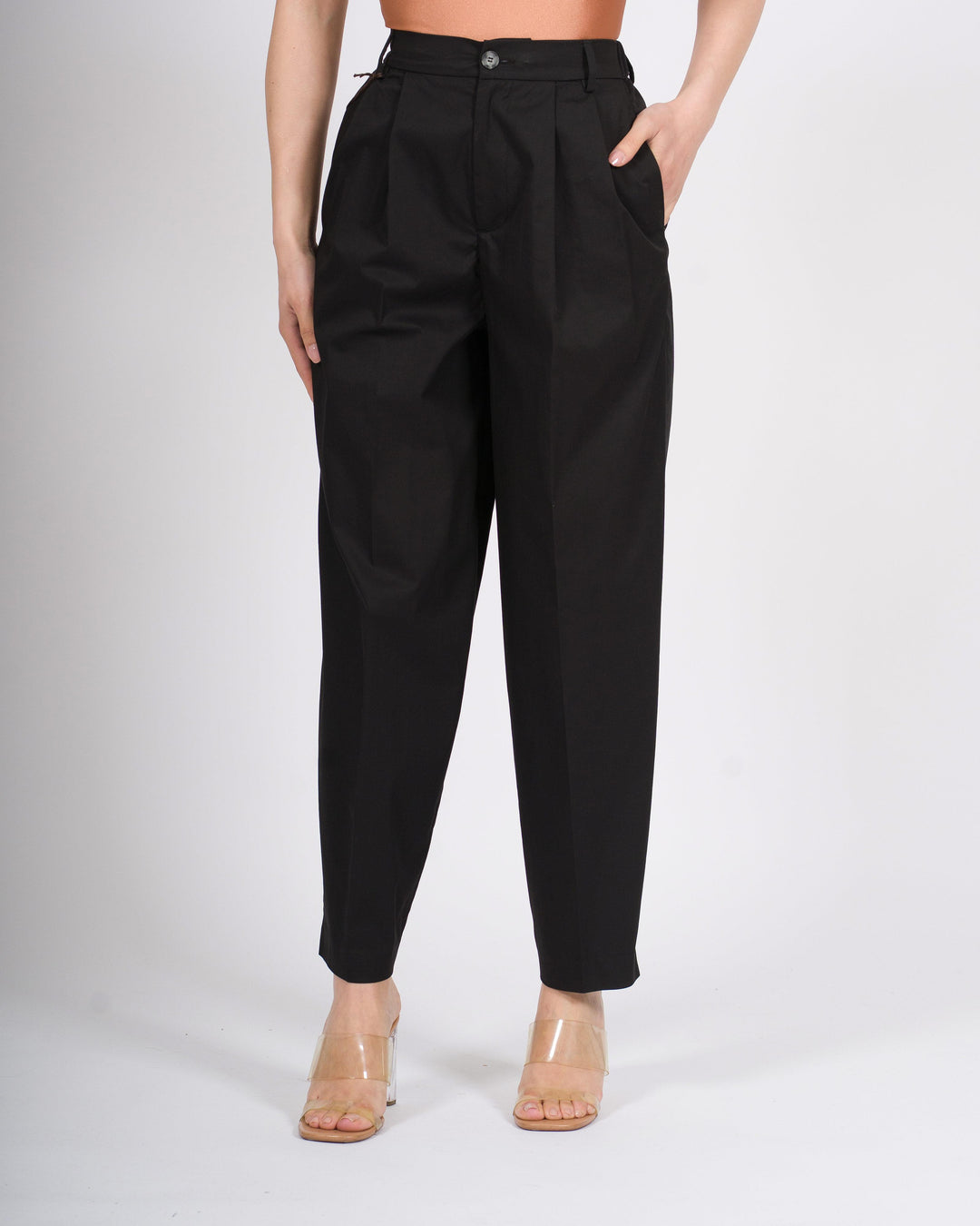 Pantalone bonheur nero  in cotone popeline con pence 