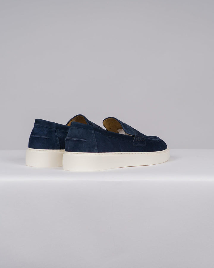 Mocassini Uomo in Suede Blu con Para Bianca 
