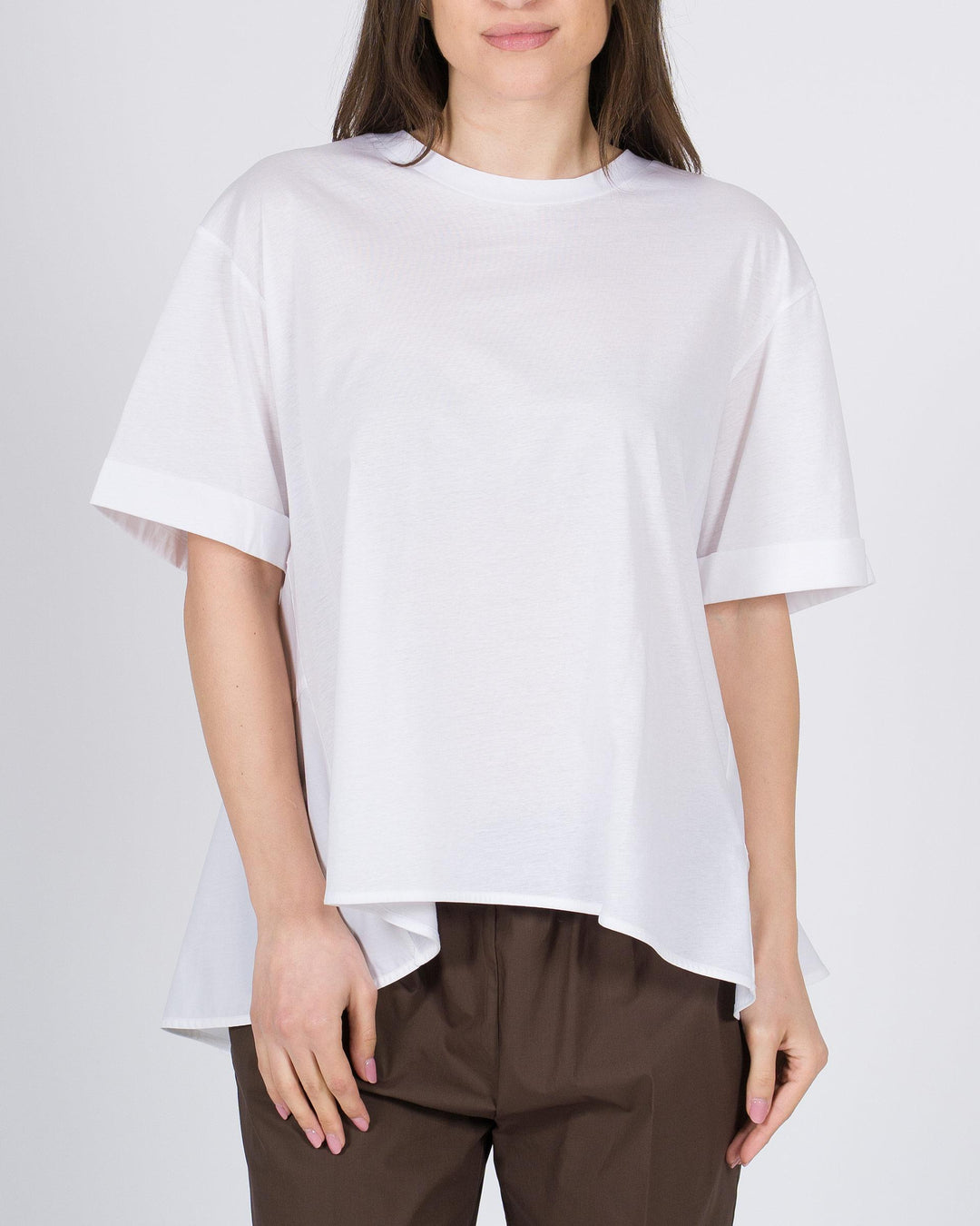 T-shirt bianca Meimeij in cotone con retro effetto camicia 