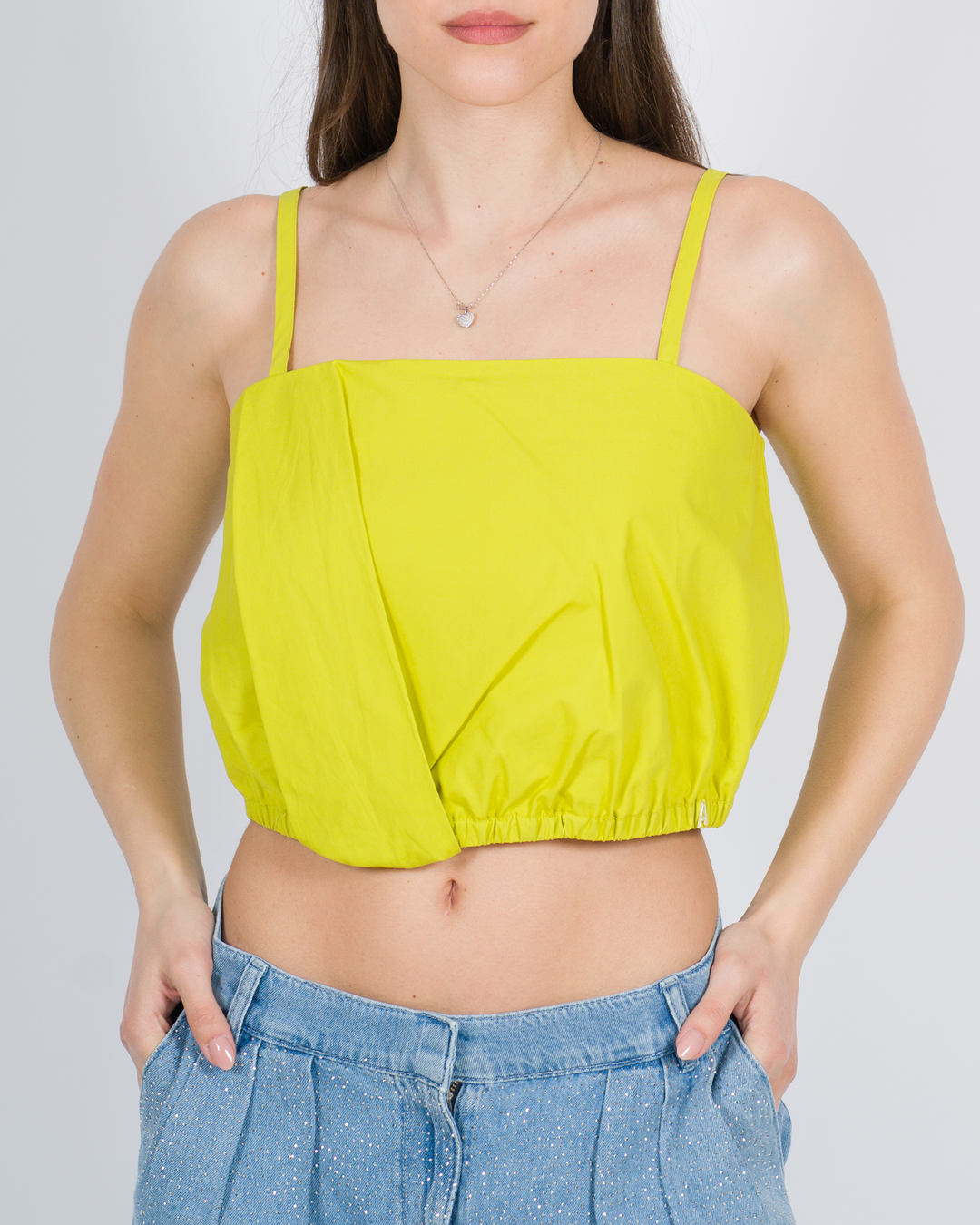 Top cropped in popeline citronella<BR/> 