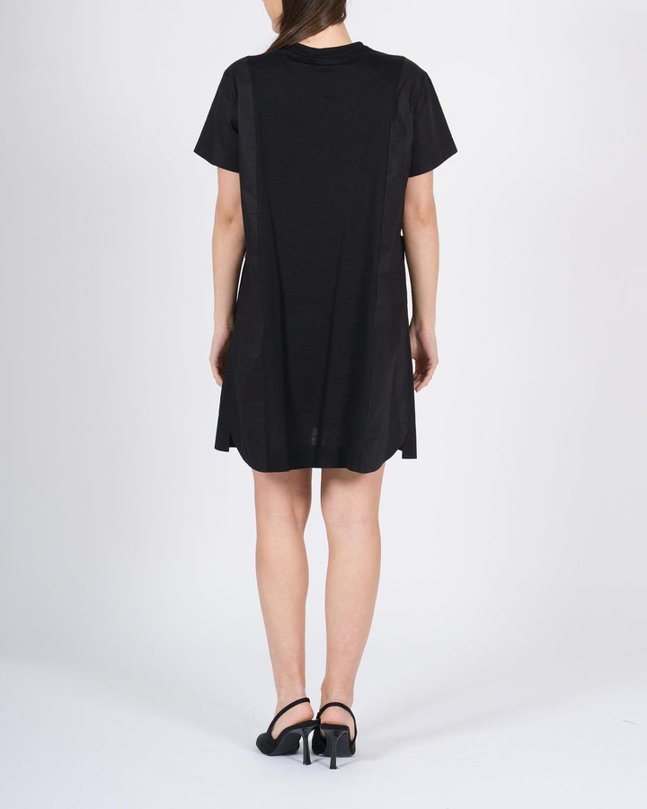 Mini abito Meimeij nero in cotone stretch con inserti in popeline 