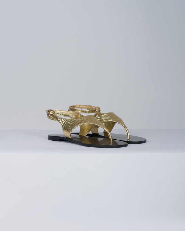 Sandali flat infradito in pelle oro 