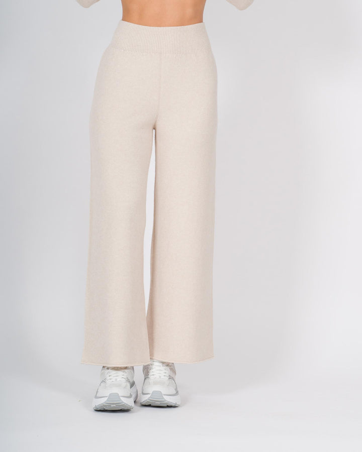 Pantaloni in lana a gamba larga beige 